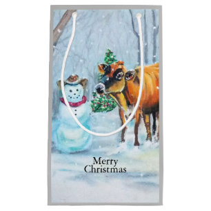 Cowboy Snowman & Cow Christmas Small Gift Bag