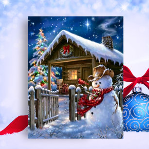 Cowboy Snowman Holiday Postcard