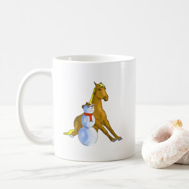 Cowboy Snowman & Horse Christmas Mug (With Donut)