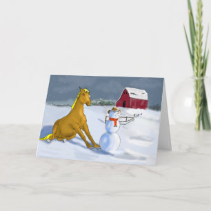 Cowboy Snowman & Horse Christmas Winter Scene Holiday Card