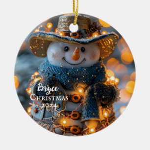 Cowboy Snowman Personalised Ornament