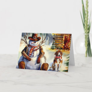 Cowboy Snowman & Saint Bernard Christmas Holiday Card