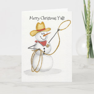 Cowboy Snowman Watercolor Christmas Card