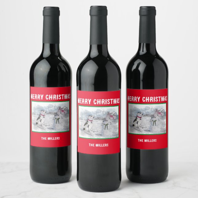 Cowboy Snowman Wine or Food and Beverage Label Set (Bottles)