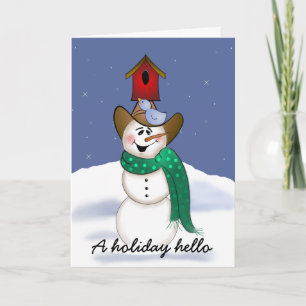 Cowboy Snowman with Birdhouse Holiday Card