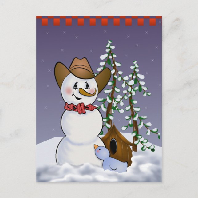 Cowboy Snowman with Red Bandanna Postcard (Front)