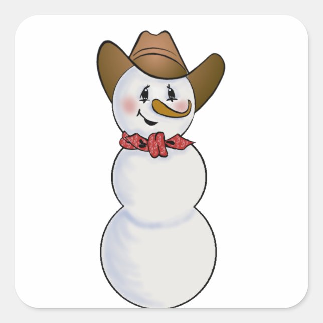 Cowboy Snowman with Red Bandanna Square Sticker (Front)