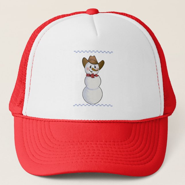 Cowboy Snowman with Red Bandanna Trucker Hat (Front)