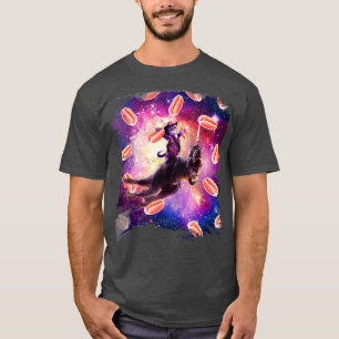 Cowboy Space Cat On Dinosaur Unicorn Hotdog T-Shirt