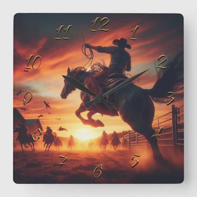 Cowboy Square Wall Clock (Front)