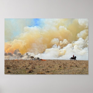 Cowboy Starting a Controlled Burn Poster