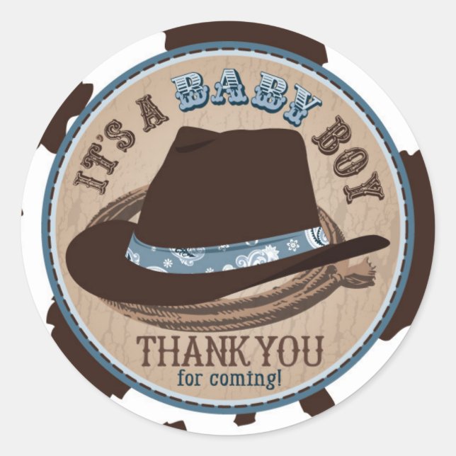 Cowboy Stetson Hat Western Baby Shower Classic Round Sticker (Front)