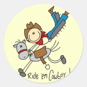 Cowboy Stick Figure Tshirts and Gifts Classic Round Sticker