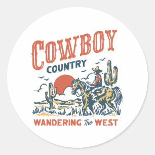Cowboy Sticker Retro Vintage Western Wild West Cow
