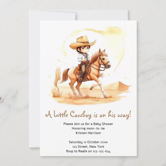 Cowboy-Style Rustic Boy Baby Shower Invitation (Front)