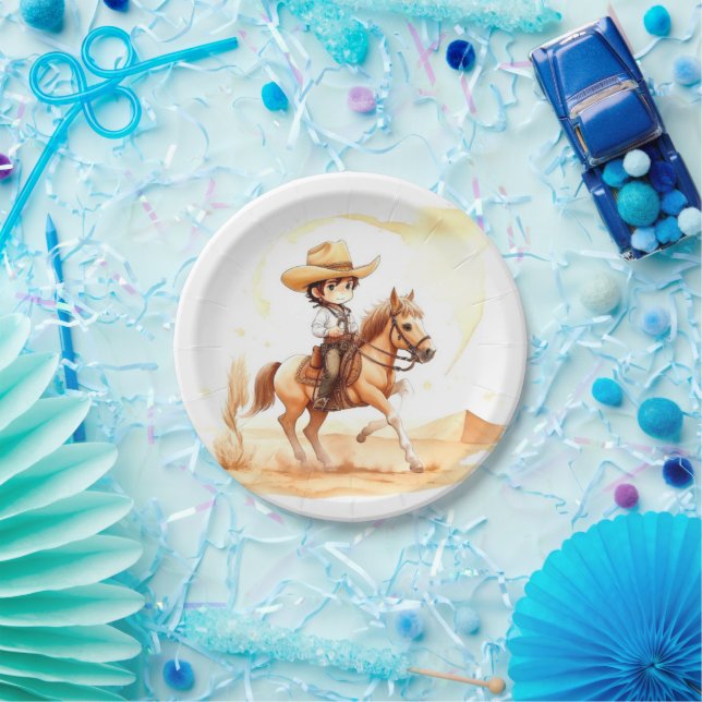 Cowboy-Style Rustic Boy Baby Shower Paper Plate (Party)
