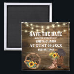 Cowboy Sunflower Western Wedding Save The Date Magnet<br><div class="desc">Ensure your guests mark their calendars with our Cowboy Sunflower Western Wedding Save The Date Magnet. Perfect for setting a rustic and heartfelt tone, this magnet features iconic cowboy and bright sunflower designs that symbolise adventure and vibrancy. Ideal for a country-style wedding, these magnets serve as a beautiful and practical...</div>
