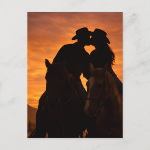 Cowboy Sunset Couple Postcard