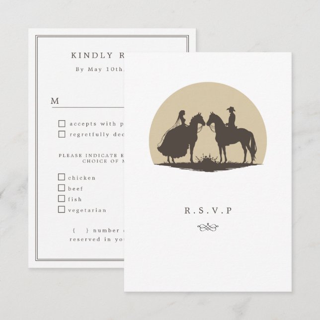 Cowboy sunset meal choices wedding RSVP (Front/Back)