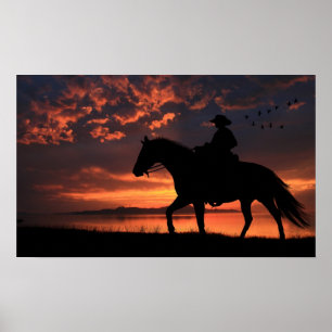 Cowboy Sunset Poster