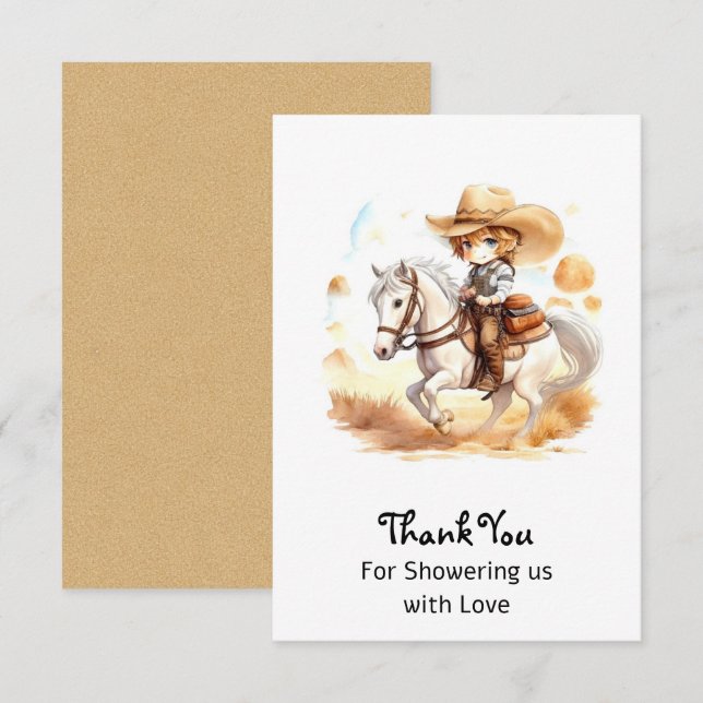 Cowboy Tales: Rustic Wild West Baby Shower Thank You Card (Front/Back)