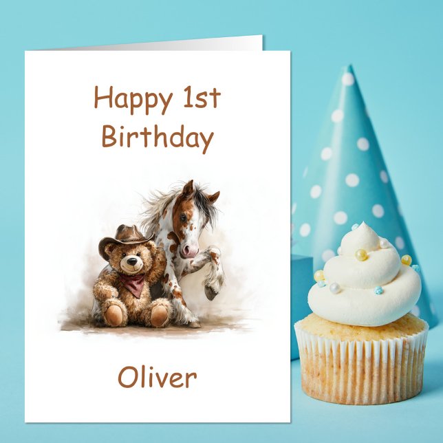 Cowboy Teddy Bear 1st Birthday Card (Creator Uploaded)