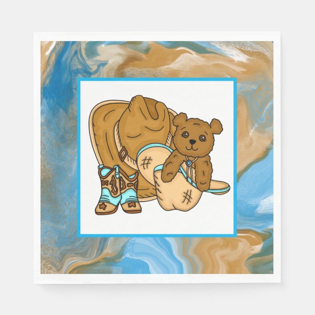 Cowboy Teddy Bear Boy’s Baby Shower Paper  Napkin (Front)
