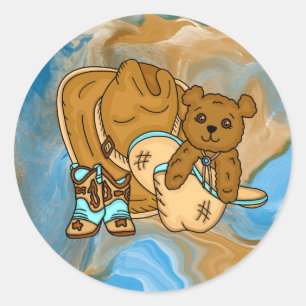 Cowboy Teddy Bear Boy’s Teddy Bear Baby Shower Classic Round Sticker