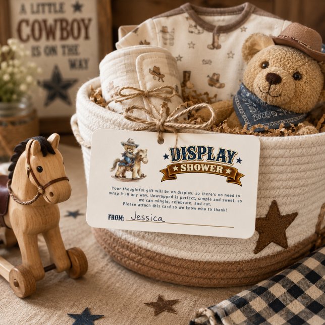 Cowboy Teddy Bear Display Baby Shower  Enclosure Card (Creator Uploaded)