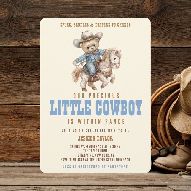 Cowboy Teddy Bear Wild West Baby Boy Shower Invitation (Creator Uploaded)
