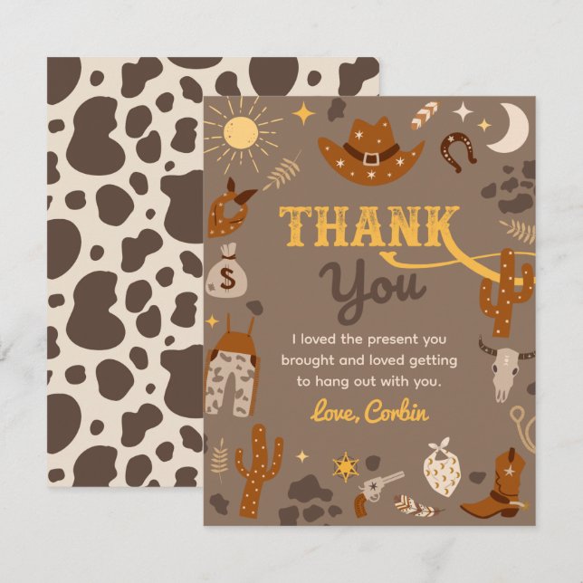 Cowboy Thank You Card | Western Thank You (Front/Back)