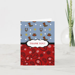 Cowboy Thank You Note / red blue paisley boots Card