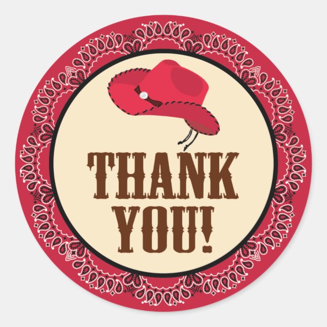 Cowboy Thank You Stickers (Front)