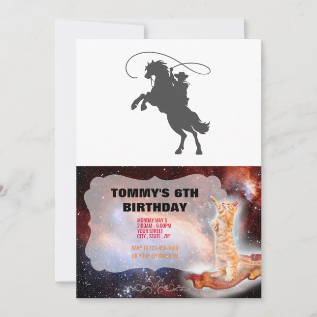 cowboy throwing lasso riding rearing up horse invitation (Front)