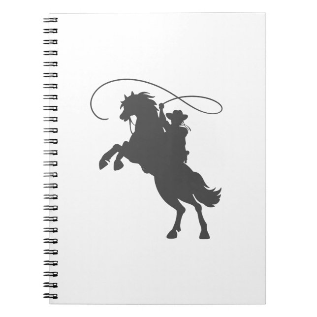 cowboy throwing lasso riding rearing up horse notebook (Front)