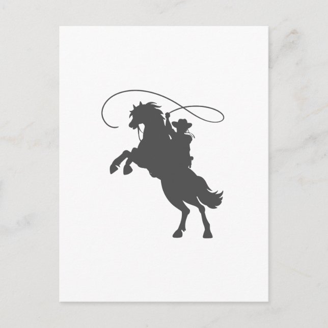 cowboy throwing lasso riding rearing up horse postcard (Front)