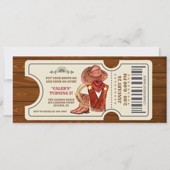 Cowboy Ticket Birthday Party Invitation (Front)