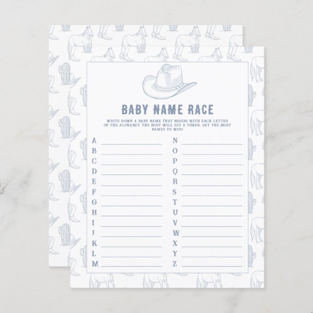 Cowboy toile de jouy - Baby name race game (Front/Back)