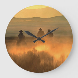 Cowboy Trio: Mountainous Background Gallop. Large Clock