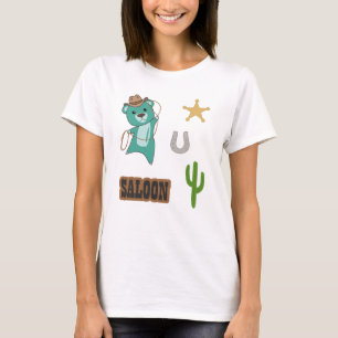 Cowboy Turquoise Cute Bear Saloon Western Country T-Shirt