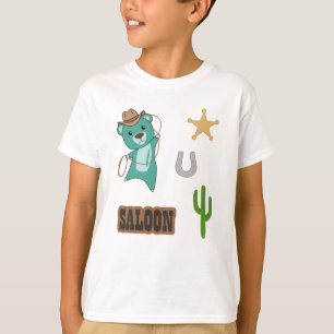 Cowboy Turquoise Cute Bear Saloon Western Country T-Shirt