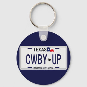 Cowboy Up!  CWBY UP Texas License Plate Key Ring