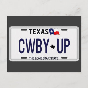 Cowboy Up! CWBY UP Texas License Plate Postcard