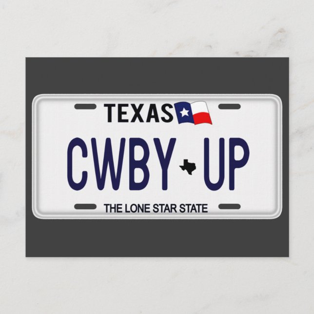 Cowboy Up!  CWBY UP Texas License Plate Postcard (Front)