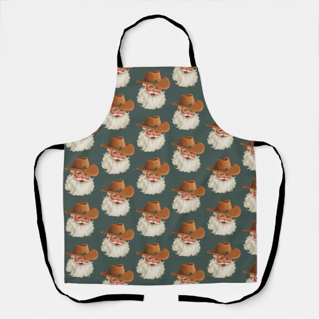 Cowboy Vintage Santa Funny Retro Western Apron (Front)