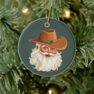 Cowboy Vintage Santa Funny Retro Western Ceramic Tree Decoration