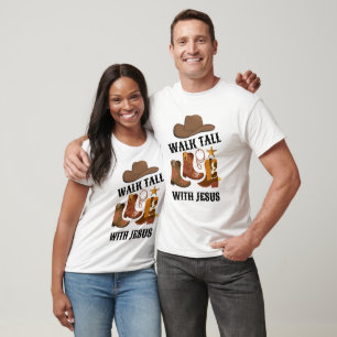 Cowboy WALK TALL WITH JESUS Christian  T-Shirt