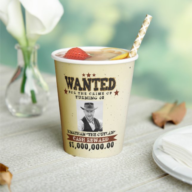 Cowboy Wanted Poster Birthday  Paper Cups (Insitu)