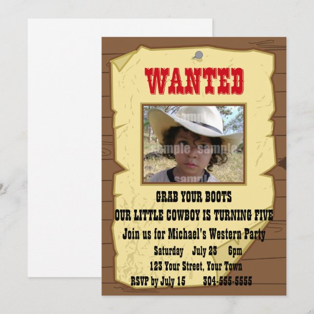 Cowboy Wanted Poster Birthday Party Invitation (Front/Back)