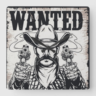 Cowboy Wanted Poster Square Wall Clock